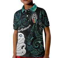 Kia Hara Te reo Maori Kid Polo Shirt Manaia Moko Mix Paua Shell