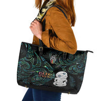 Kia Hara Te reo Maori Leather Tote Bag Manaia Moko Mix Paua Shell LT7 Green - Polynesian Pride