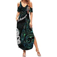 Kia Hara Te reo Maori Summer Maxi Dress Manaia Moko Mix Paua Shell LT7 Women Green - Polynesian Pride