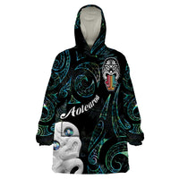 Kia Hara Te reo Maori Wearable Blanket Hoodie Manaia Moko Mix Paua Shell LT7 One Size Green - Polynesian Pride