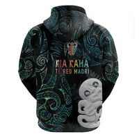 Kia Hara Te reo Maori Zip Hoodie Manaia Moko Mix Paua Shell