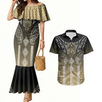 Aotearoa Maori Iwi Heritage Couples Matching Mermaid Dress and Hawaiian Shirt Waikato Tainui Parauri LT7 Earth Gold - Polynesian Pride