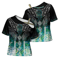 Aotearoa Maori Iwi Heritage Cross Shoulder Shirt Ngati Kahungunu Paua Shell Turquoise LT7 - Polynesian Pride
