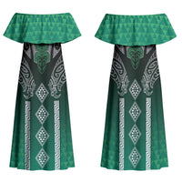 Aotearoa Maori Iwi Heritage Family Matching Off Shoulder Maxi Dress and Hawaiian Shirt Ngai Tahu Pounamu Green LT7 Mom's Dress Jade Green - Polynesian Pride