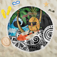 Tropical Christmas Polynesian Beach Blanket Funny Surfing Pineapple LT7 One Size 150cm Black - Polynesian Pride