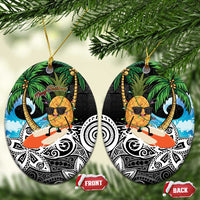 Tropical Christmas Polynesian Ceramic Ornament Funny Surfing Pineapple LT7 Oval Black - Polynesian Pride
