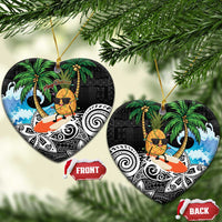 Tropical Christmas Polynesian Ceramic Ornament Funny Surfing Pineapple LT7 Heart Black - Polynesian Pride