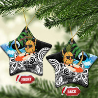 Tropical Christmas Polynesian Ceramic Ornament Funny Surfing Pineapple LT7 Star Black - Polynesian Pride
