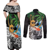 Tropical Christmas Polynesian Couples Matching Off Shoulder Maxi Dress and Long Sleeve Button Shirt Funny Surfing Pineapple LT7 - Polynesian Pride