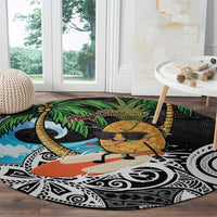 Tropical Christmas Polynesian Round Carpet Funny Surfing Pineapple