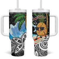 Tropical Christmas Polynesian Tumbler With Handle Funny Surfing Pineapple LT7 One Size: 40 oz Black - Polynesian Pride