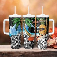 Tropical Christmas Polynesian Tumbler With Handle Funny Surfing Pineapple LT7 - Polynesian Pride