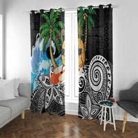 Tropical Christmas Polynesian Window Curtain Funny Surfing Pineapple LT7 With Grommets Black - Polynesian Pride