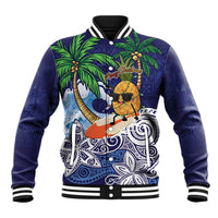 Tropical Christmas Polynesian Baseball Jacket Funny Surfing Pineapple Blue LT7 Unisex Blue - Polynesian Pride