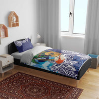 Tropical Christmas Polynesian Bedding Set Funny Surfing Pineapple Blue