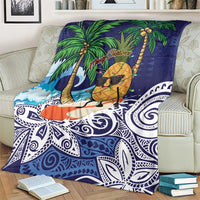 Tropical Christmas Polynesian Blanket Funny Surfing Pineapple Blue LT7 - Polynesian Pride
