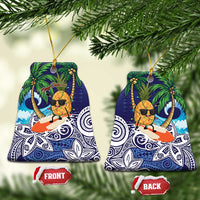 Tropical Christmas Polynesian Ceramic Ornament Funny Surfing Pineapple Blue LT7 Bell Flake Blue - Polynesian Pride