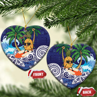 Tropical Christmas Polynesian Ceramic Ornament Funny Surfing Pineapple Blue LT7 Heart Blue - Polynesian Pride