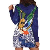Tropical Christmas Polynesian Hoodie Dress Funny Surfing Pineapple Blue LT7 - Polynesian Pride