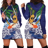 Tropical Christmas Polynesian Hoodie Dress Funny Surfing Pineapple Blue LT7 - Polynesian Pride