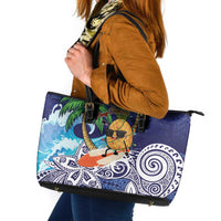 Tropical Christmas Polynesian Leather Tote Bag Funny Surfing Pineapple Blue LT7 Blue - Polynesian Pride