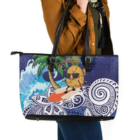 Tropical Christmas Polynesian Leather Tote Bag Funny Surfing Pineapple Blue LT7 - Polynesian Pride