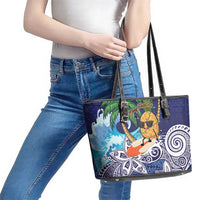 Tropical Christmas Polynesian Leather Tote Bag Funny Surfing Pineapple Blue LT7 - Polynesian Pride