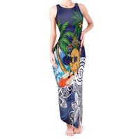 Tropical Christmas Polynesian Tank Maxi Dress Funny Surfing Pineapple Blue LT7 Women Blue - Polynesian Pride