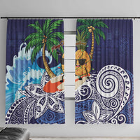 Tropical Christmas Polynesian Window Curtain Funny Surfing Pineapple Blue LT7 With Hooks Blue - Polynesian Pride