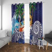 Tropical Christmas Polynesian Window Curtain Funny Surfing Pineapple Blue LT7 With Grommets Blue - Polynesian Pride
