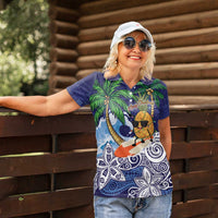 Tropical Christmas Polynesian Women Polo Shirt Funny Surfing Pineapple Blue