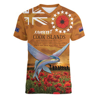 Cook Islands ANZAC Day Personalised Women V Neck T Shirt with Poppy Field LT9 Female Art - Polynesian Pride