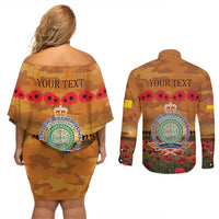 Niue ANZAC Day Personalised Couples Matching Off Shoulder Short Dress and Long Sleeve Button Shirt with Poppy Field LT9 - Polynesian Pride