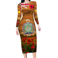 Niue ANZAC Day Personalised Long Sleeve Bodycon Dress with Poppy Field LT9 Long Dress Art - Polynesian Pride