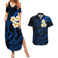 Hawaii Couples Summer Maxi Dress and Hawaiian Shirt Niihau Islands Polynesian Sunset Plumeria Blue Vibe LT9 Blue - Polynesian Pride