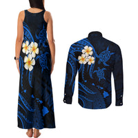 Hawaii Couples Matching Tank Maxi Dress and Long Sleeve Button Shirts Niihau Islands Polynesian Sunset Plumeria Blue Vibe LT9 - Polynesian Pride