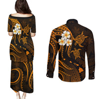 Hawaii Couples Puletasi Dress and Long Sleeve Button Shirts Niihau Islands Polynesian Sunset Plumeria Gold Vibe LT9 - Polynesian Pride