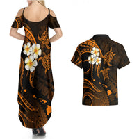 Hawaii Couples Summer Maxi Dress and Hawaiian Shirt Niihau Islands Polynesian Sunset Plumeria Gold Vibe LT9 - Polynesian Pride