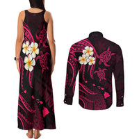 Hawaii Couples Matching Tank Maxi Dress and Long Sleeve Button Shirts Niihau Islands Polynesian Sunset Plumeria Pink Vibe LT9 - Polynesian Pride