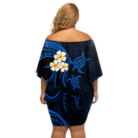 Hawaii Off Shoulder Short Dress Molokai Islands Polynesian Sunset Plumeria Blue Vibe LT9 - Polynesian Pride