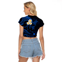 Hawaii Raglan Cropped T Shirt Molokai Islands Polynesian Sunset Plumeria Blue Vibe LT9 - Polynesian Pride