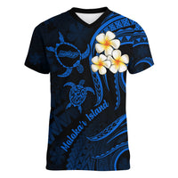 Hawaii Women V Neck T Shirt Molokai Islands Polynesian Sunset Plumeria Blue Vibe LT9 Female Blue - Polynesian Pride
