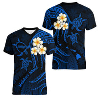 Hawaii Women V Neck T Shirt Molokai Islands Polynesian Sunset Plumeria Blue Vibe LT9 - Polynesian Pride