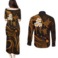 Hawaii Couples Puletasi Dress and Long Sleeve Button Shirts Molokai Islands Polynesian Sunset Plumeria Gold Vibe LT9 - Polynesian Pride