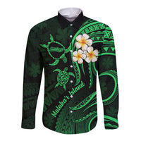 Hawaii Long Sleeve Button Shirt Molokai Islands Polynesian Sunset Plumeria Green Vibe LT9 Unisex Green - Polynesian Pride