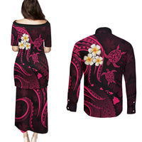 Hawaii Couples Puletasi Dress and Long Sleeve Button Shirts Molokai Islands Polynesian Sunset Plumeria Pink Vibe LT9 - Polynesian Pride