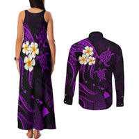 Polynesian Hawaii Couples Matching Tank Maxi Dress and Long Sleeve Button Shirts Molokai Islands with Pacific Plumeria Purple Vibe LT9 - Polynesian Pride