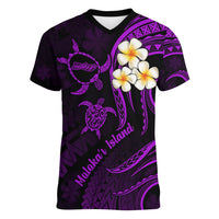 Polynesian Hawaii Women V Neck T Shirt Molokai Islands with Pacific Plumeria Purple Vibe LT9 Female Purple - Polynesian Pride