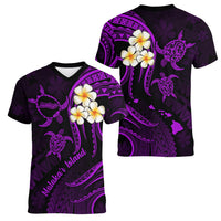 Polynesian Hawaii Women V Neck T Shirt Molokai Islands with Pacific Plumeria Purple Vibe LT9 - Polynesian Pride