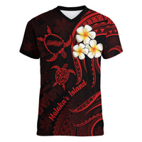 Polynesian Hawaii Women V Neck T Shirt Molokai Islands with Pacific Plumeria Red Vibe LT9 Female Red - Polynesian Pride